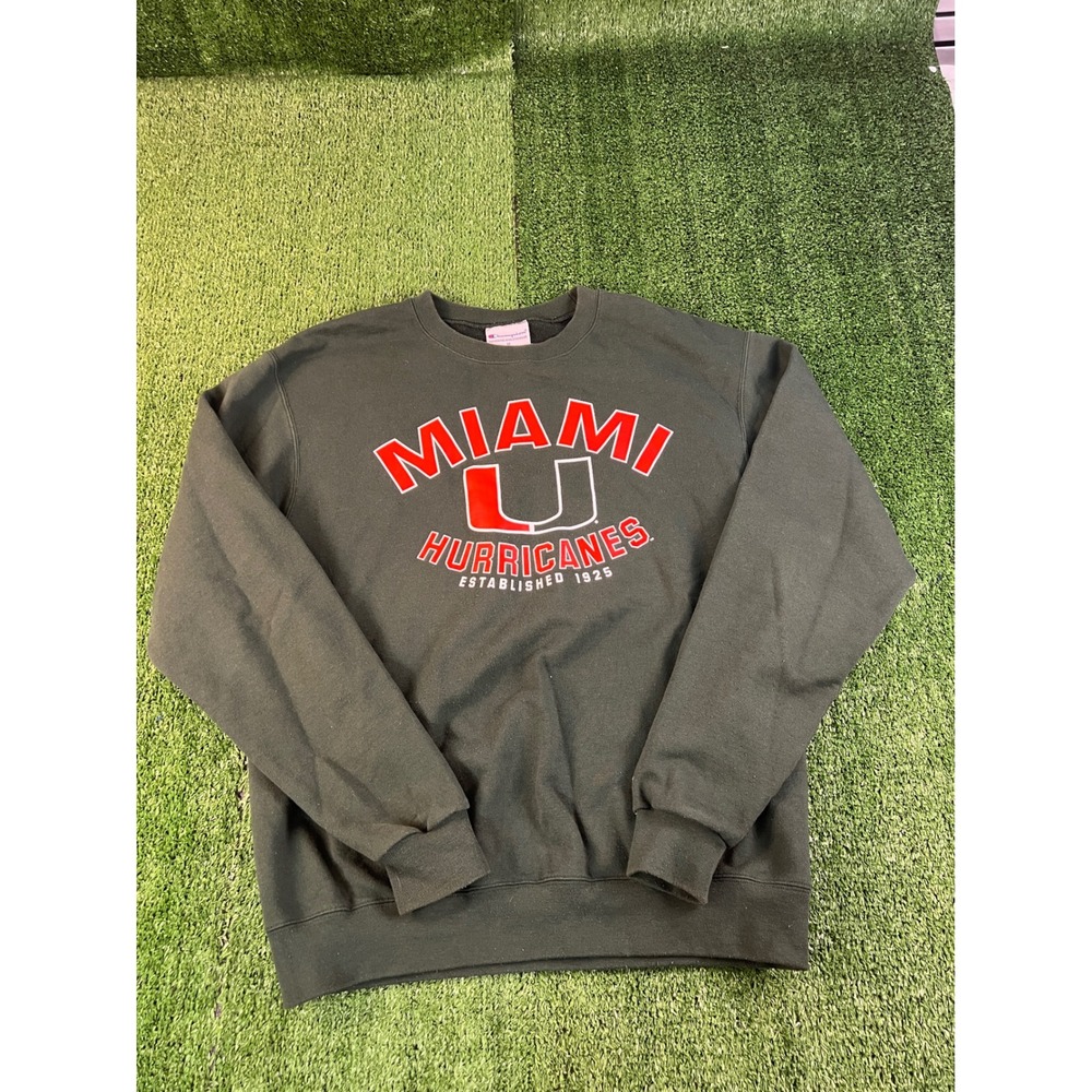 Champion Miami Hurricanes Sweatshirt Mens Medium Green NCAA Crewneck